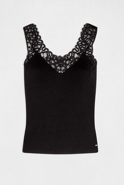 Top tirantes anchos con encaje negro mujer