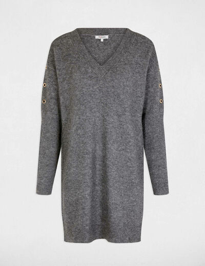 Vestido punto recto con ojales gris anthracite mujer
