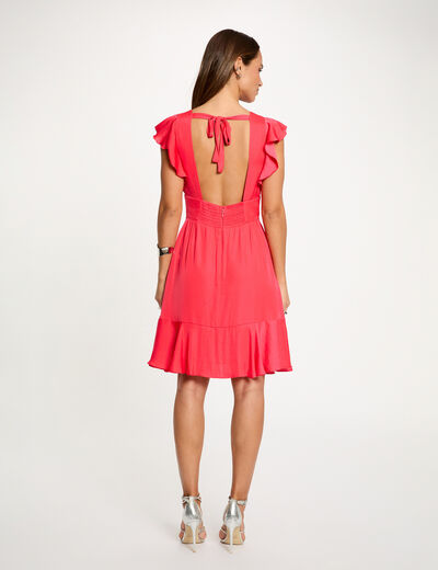 Vestido de sat&eacute;n con espalda abierta rojo coral mujer