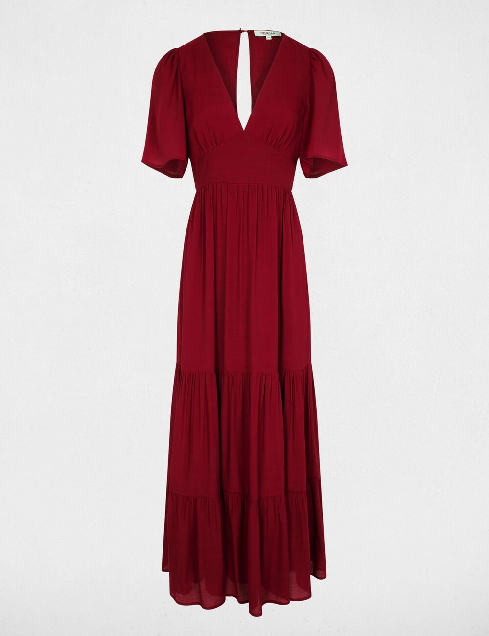 Vestido largo con cuello en V burdeos mujer