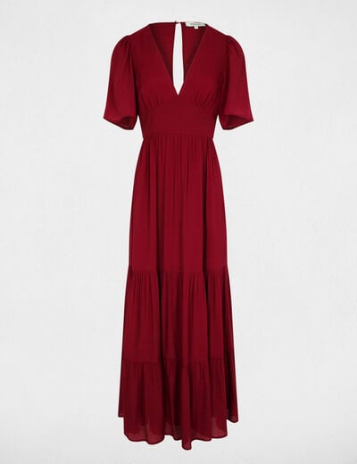 Vestido largo con cuello en V burdeos mujer