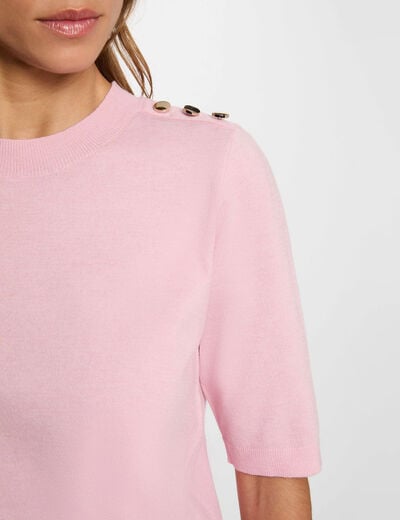 Jersey cuello redondo mangas cortas rosa pastel mujer