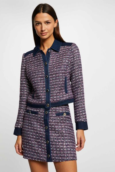 Chaqueta recta con detalles vaquero multico mujer