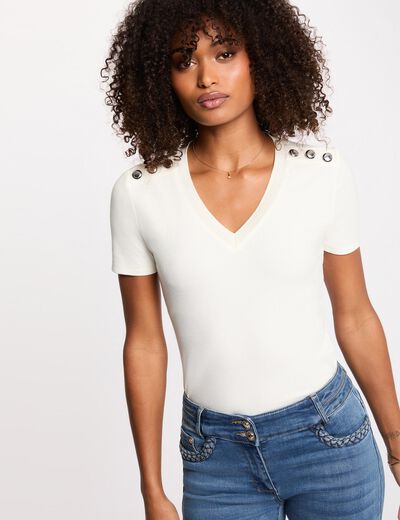 Camiseta manga corta marfil mujer