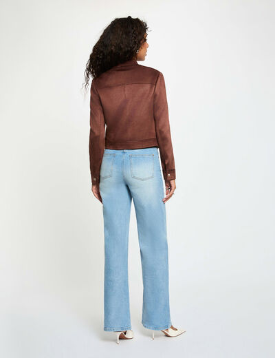 Chaqueta corta antelina marr&oacute;n oscuro mujer