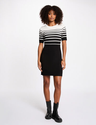 Vestido de punto corto ajustado negro mujer