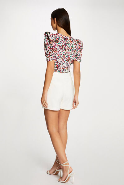Camiseta manga corta estampado floral multicolor mujer