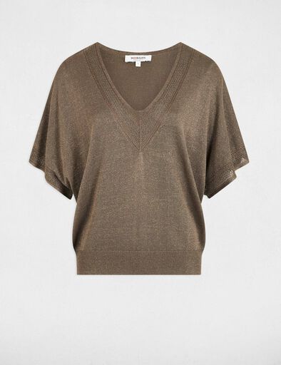 jersey escote en v manga corta verde caqui mujer Jersey escote en V manga corta verde caqui mujer
