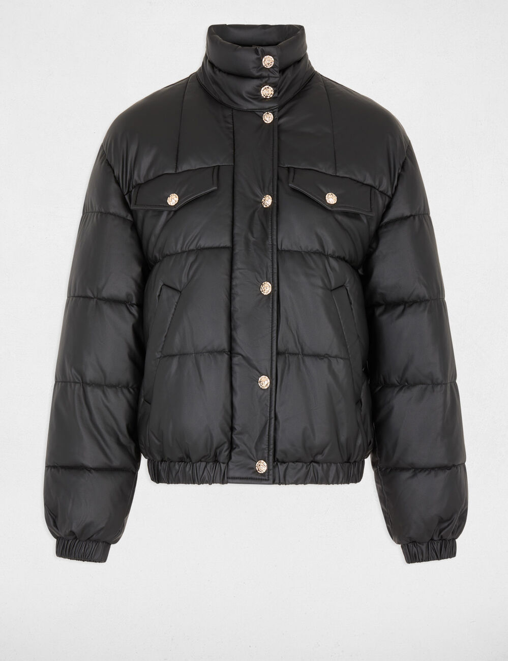 Plum&iacute;fero de cuero sint&eacute;tico cuello alto negro mujer