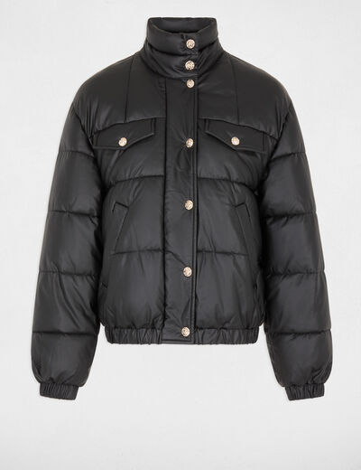 Plum&iacute;fero de cuero sint&eacute;tico cuello alto negro mujer