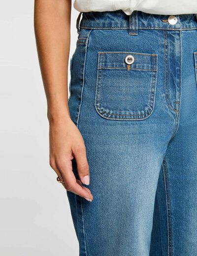 Jean ancho de tiro alto denim stone mujer