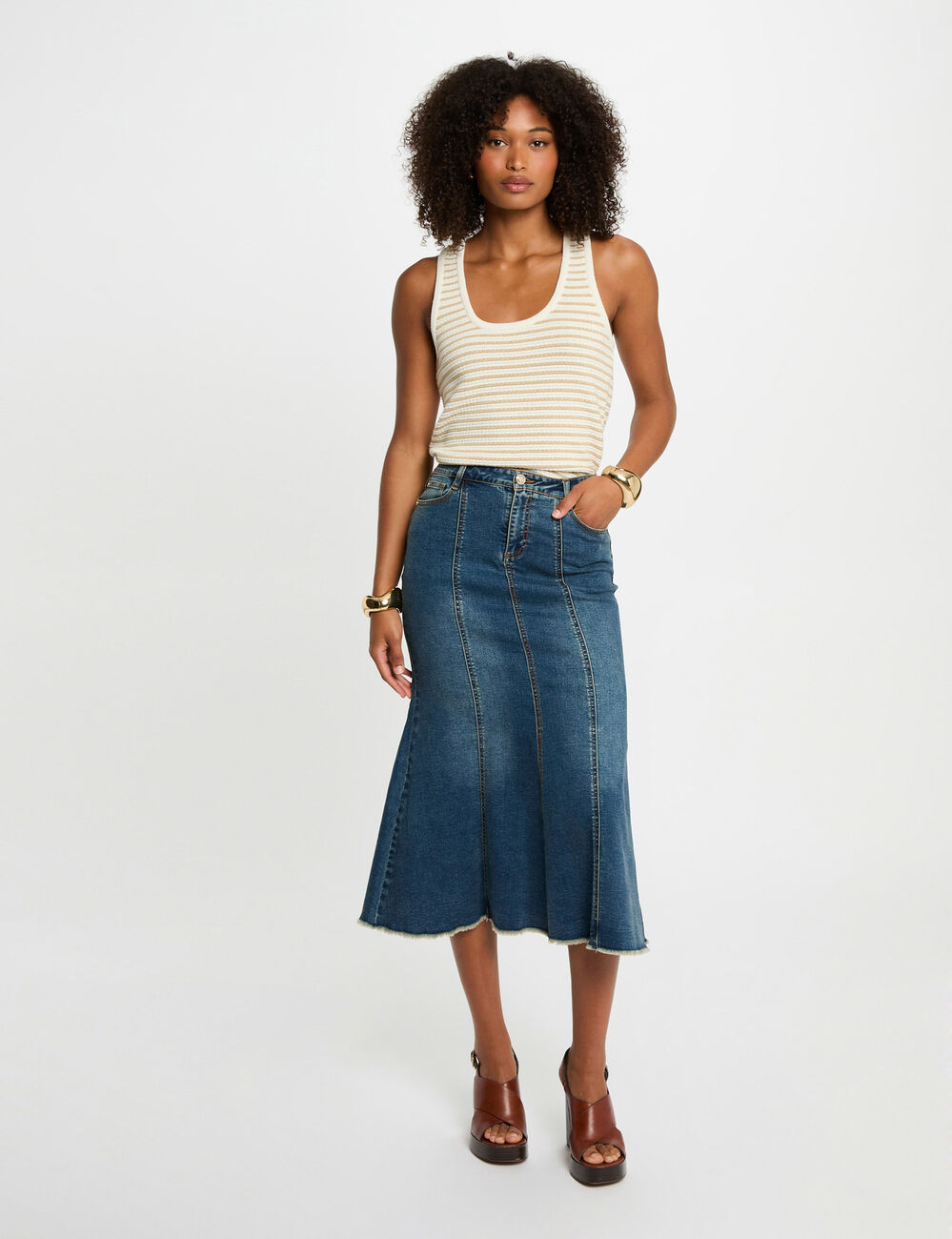 Top punto con rayas blanco mujer