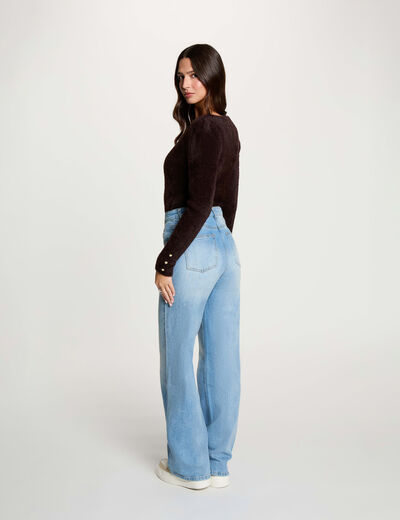 Jersey cuello v mangas largas marr&oacute;n oscuro mujer