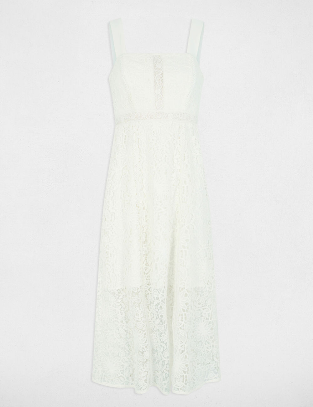 Vestido midi evasé encaje blanco mujer