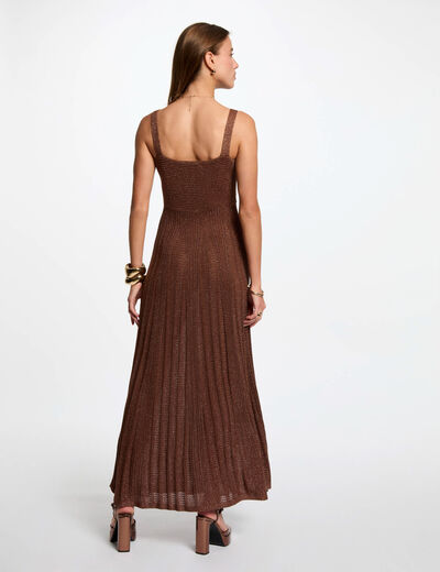 Vestido punto largo recto marrón coñac mujer