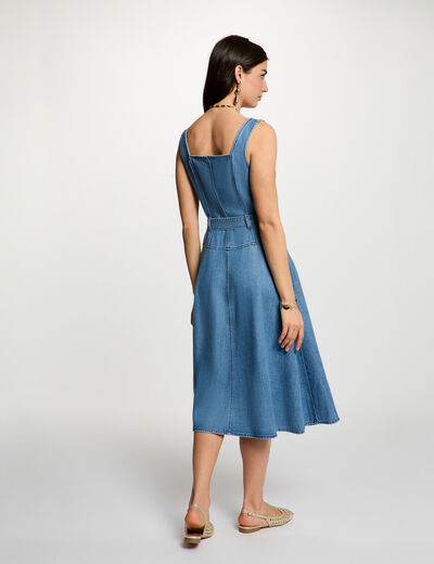Vestido midi con escote cuadrado denim stone mujer