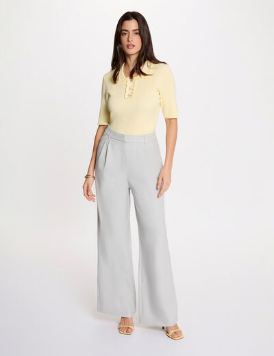 Pantal&oacute;n ancho de tiro alto gris claro mujer