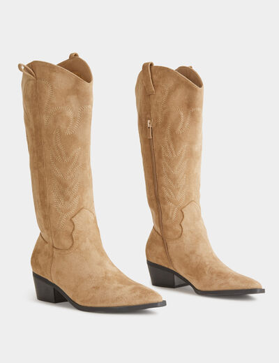 Botines estilo western tacones arena mujer