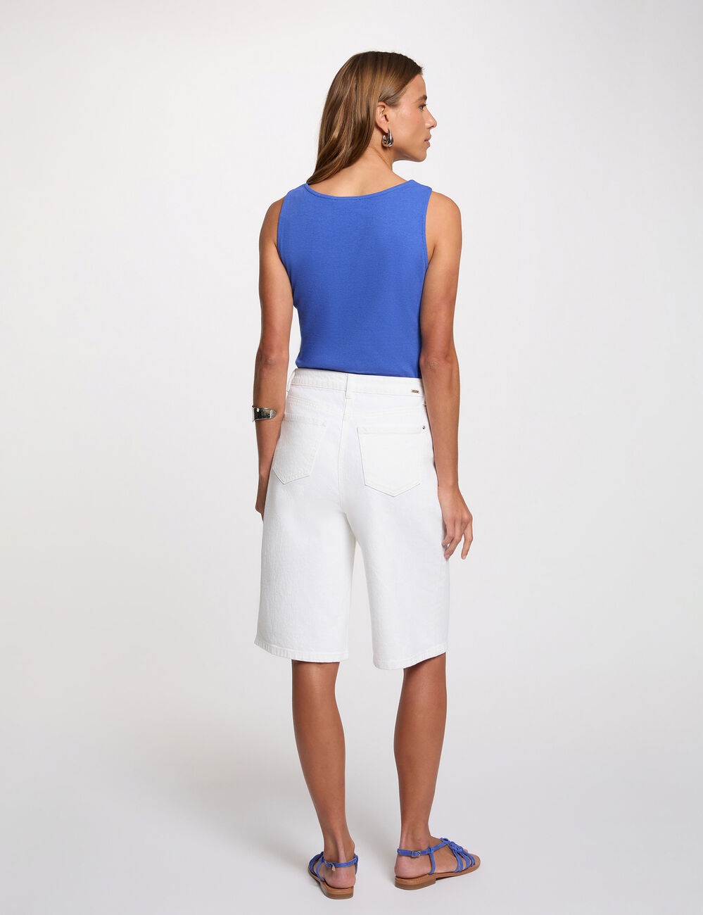 Top ajustado con cuello en v azul mujer