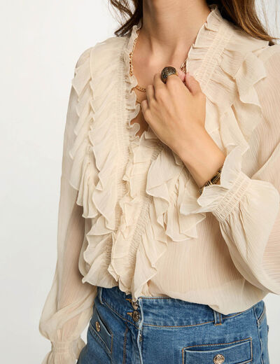 Camisa fluida con cuello en v creme mujer