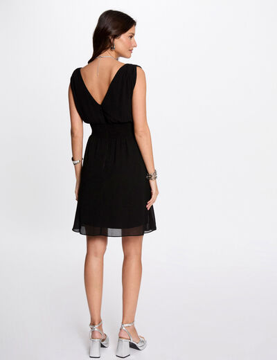 Vestido corto acampanado negro mujer
