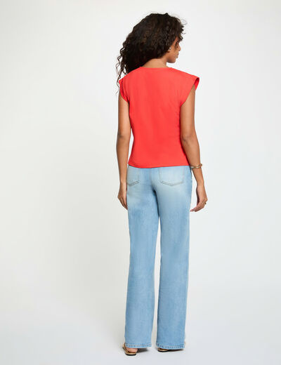 Camiseta cuello v manga corta rojo vivo mujer
