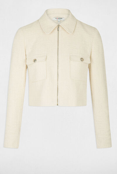 Chaqueta ajustada con cremallera marfil mujer