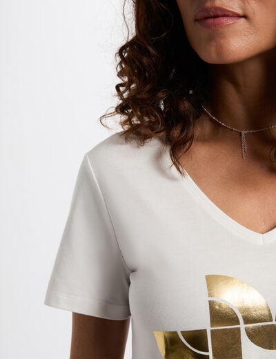 Camiseta corta estampada blanco mujer