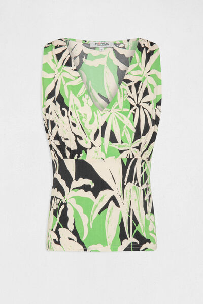 Top escote en V estampado vegetal multicolor mujer