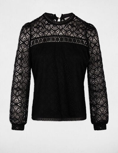Camiseta de encaje manga larga negro mujer