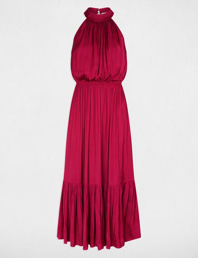 Vestido largo de cuello alto burdeos mujer