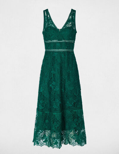 Vestido largo de encaje verde mujer
