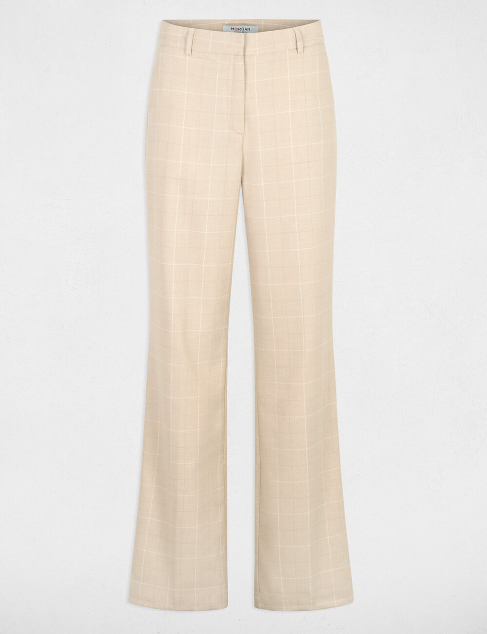 Pantal&oacute;n recto de tiro alto beige mujer