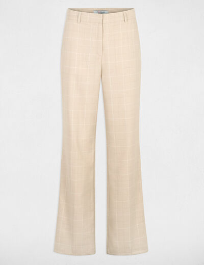 Pantal&oacute;n recto de tiro alto beige mujer