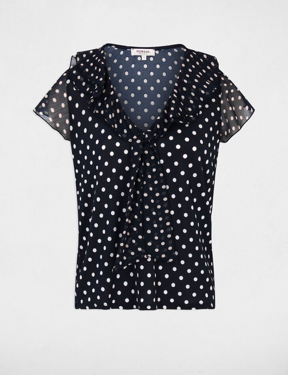 Camiseta de voile con cuello en V azul marino mujer