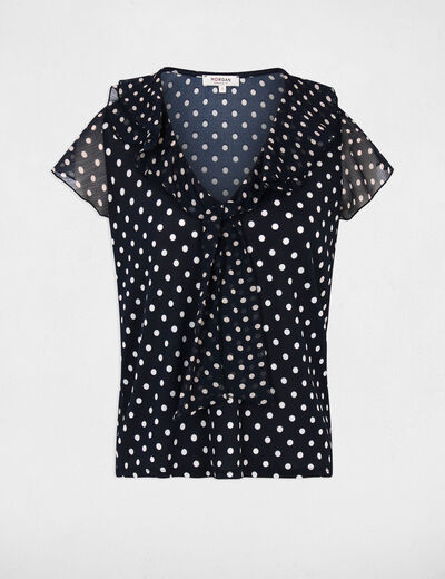Camiseta de voile con cuello en V azul marino mujer