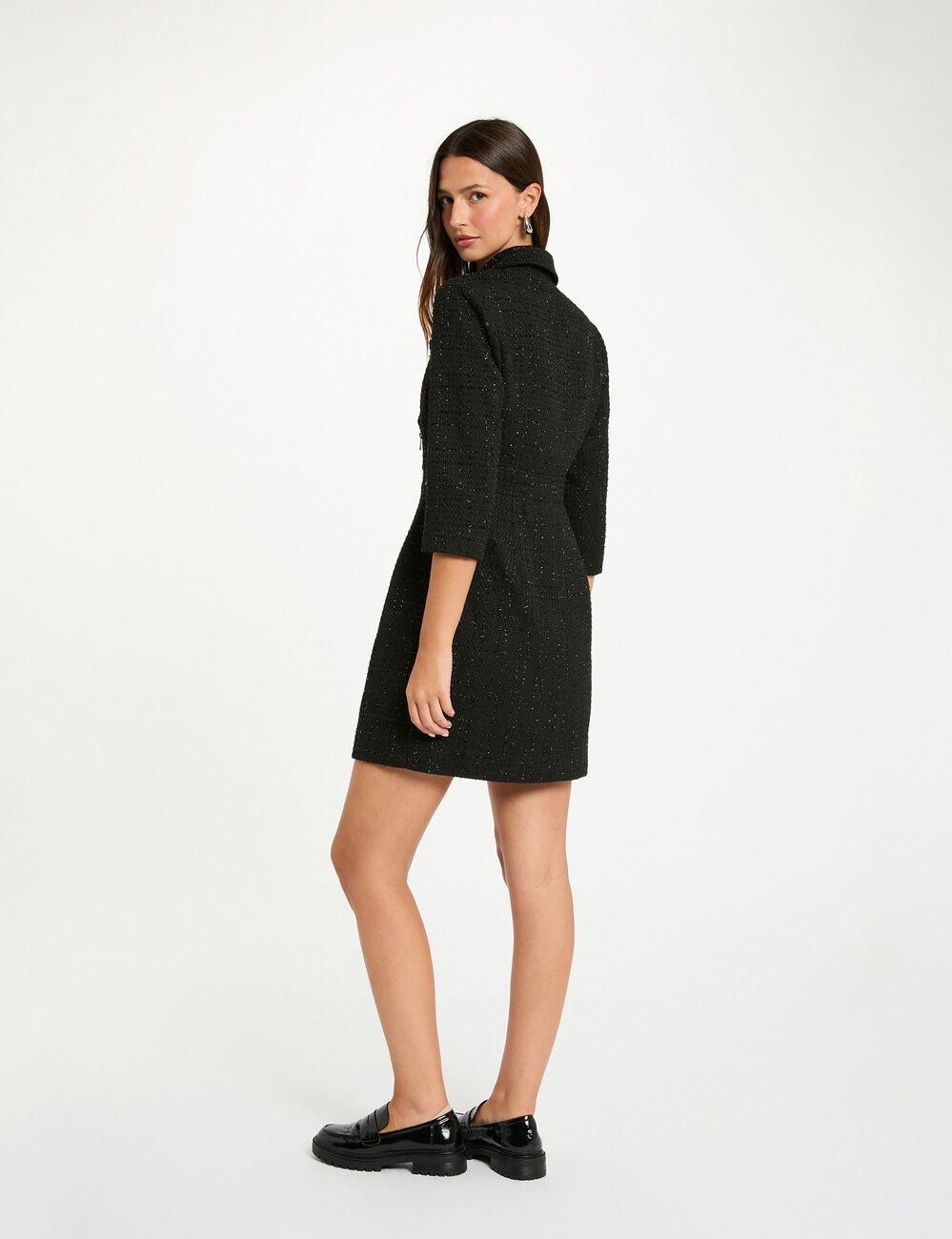Vestido corto de tweed negro mujer