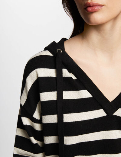Jersey escote en V y capucha negro mujer