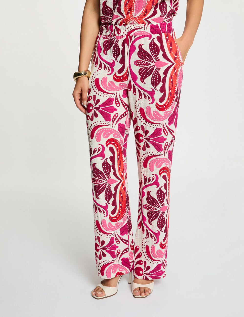 Pantal&oacute;n recto fluido multicolor mujer