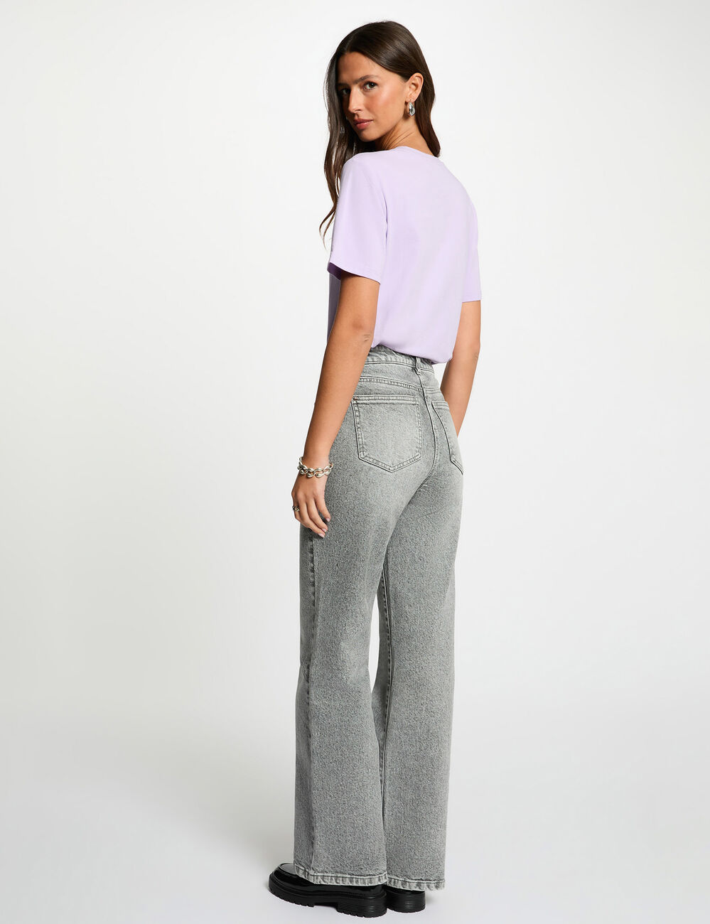Camiseta de strass manga corta morado mujer