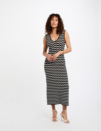 Vestido punto largo ajustado negro mujer