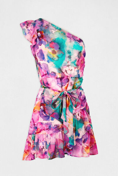 Vestido ajustado asimétrico estampado multicolor mujer