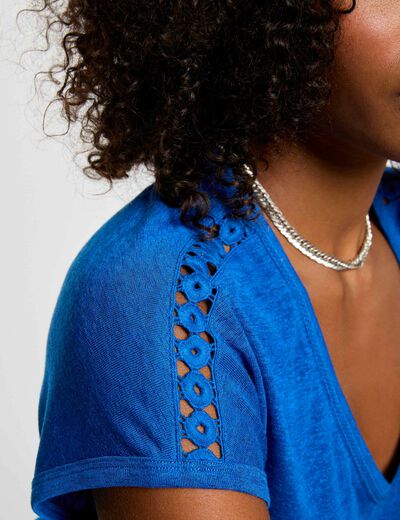 Camiseta manga corta azul eléctrico mujer