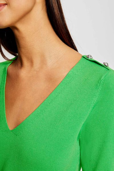 Jersey manga 3/4 con botones verde claro mujer