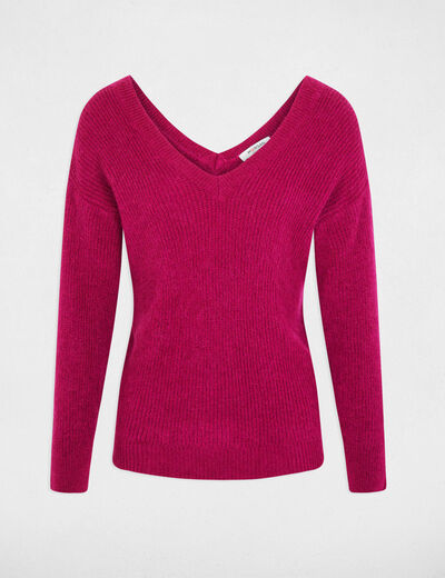 Jersey escote en V rosa oscuro mujer