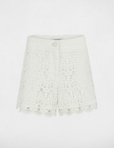 Short encaje pernera ancha blanco mujer