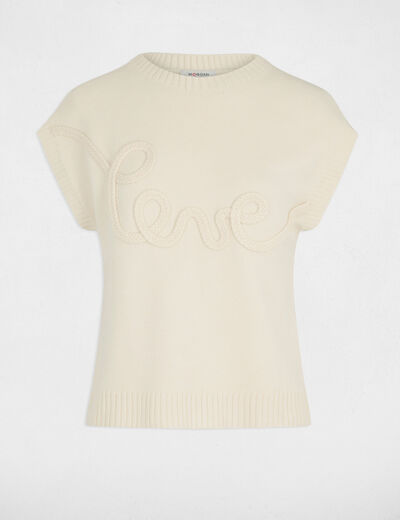 Jersey bordado con cuello redondo creme mujer