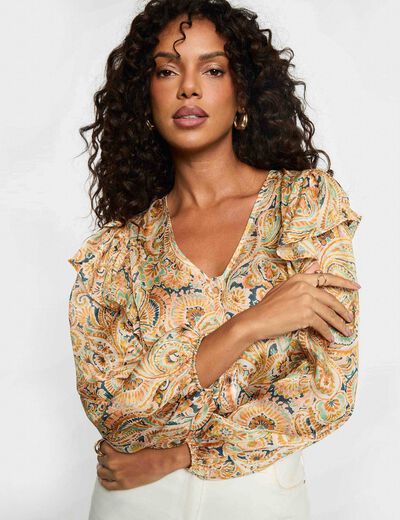 Camisa entallada cuello v multicolor mujer