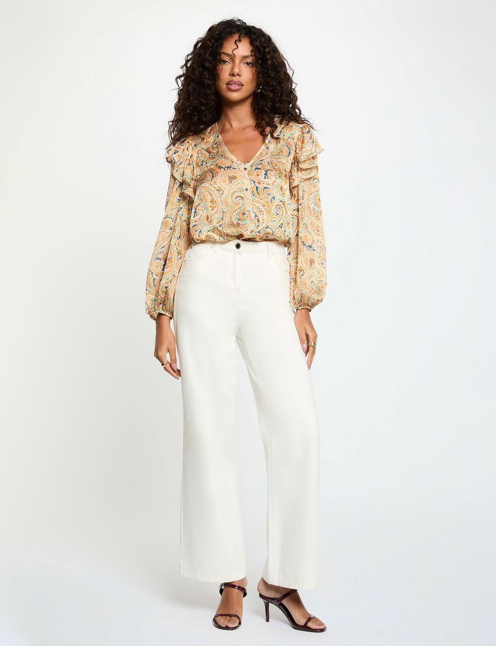 Camisa entallada cuello v multicolor mujer