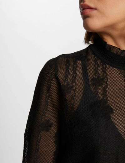 Jersey cuello alto encaje negro mujer